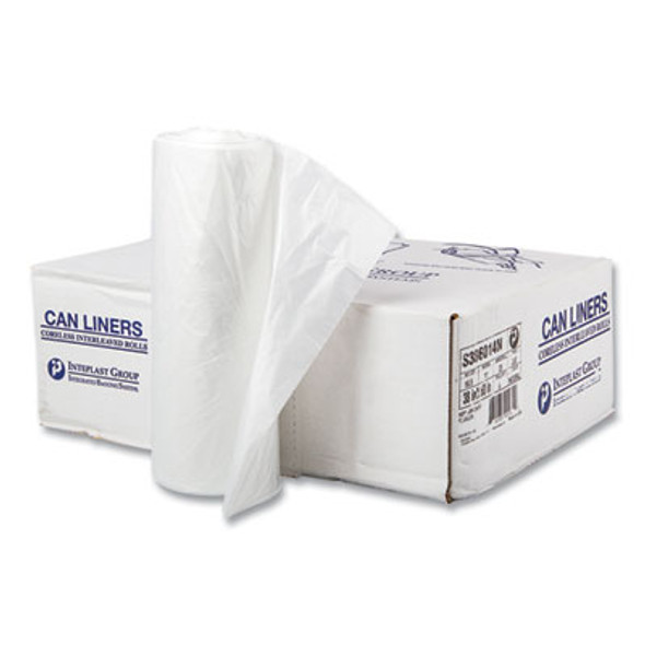 High-Density Commercial Can Liners, 60 Gal, 14 Mic, 38" x 60", Clear, Interleaved Roll, 25 Bags/Roll, 8 Rolls/Carton