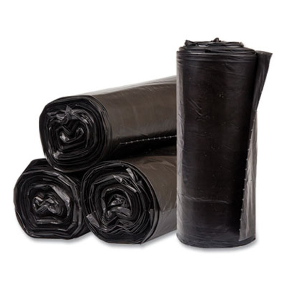 High-Density Commercial Can Liners, 60 Gal, 17 Mic, 38" x 60", Black, Interleaved Roll, 25 Bags/Roll, 8 Rolls/Carton