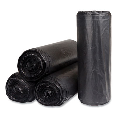 High-Density Commercial Can Liners, 60 Gal, 22 Mic, 38" x 60", Black, Interleaved Roll, 25 Bags/Roll, 6 Rolls/Carton