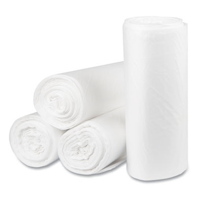 High-Density Commercial Can Liners, 60 Gal, 22 Mic, 38" x 60", Clear, Interleaved Roll, 25 Bags/Roll, 6 Rolls/Carton
