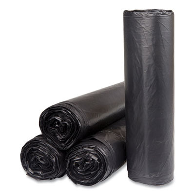 High-Density Commercial Can Liners, 45 Gal, 16 Mic, 40" x 48", Black, Interleaved Roll, 25 Bags/Roll, 10 Rolls/Carton
