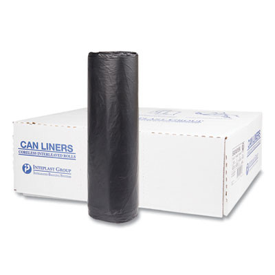 High-Density Commercial Can Liners, 45 Gal, 16 Mic, 40" x 48", Black, Interleaved Roll, 25 Bags/Roll, 10 Rolls/Carton