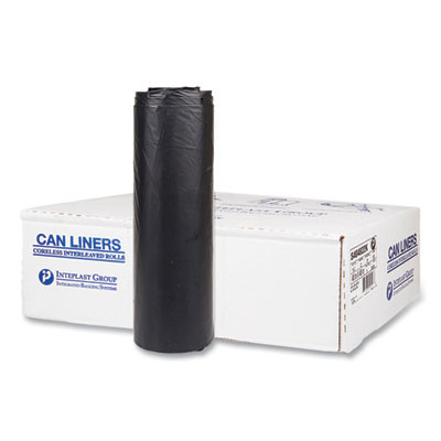 High-Density Commercial Can Liners, 45 Gal, 22 Mic, 40" x 48", Black, Interleaved Roll, 25 Bags/Roll, 6 Rolls/Carton