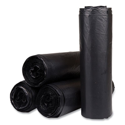 High-Density Commercial Can Liners, 45 Gal, 22 Mic, 40" x 48", Black, Interleaved Roll, 25 Bags/Roll, 6 Rolls/Carton