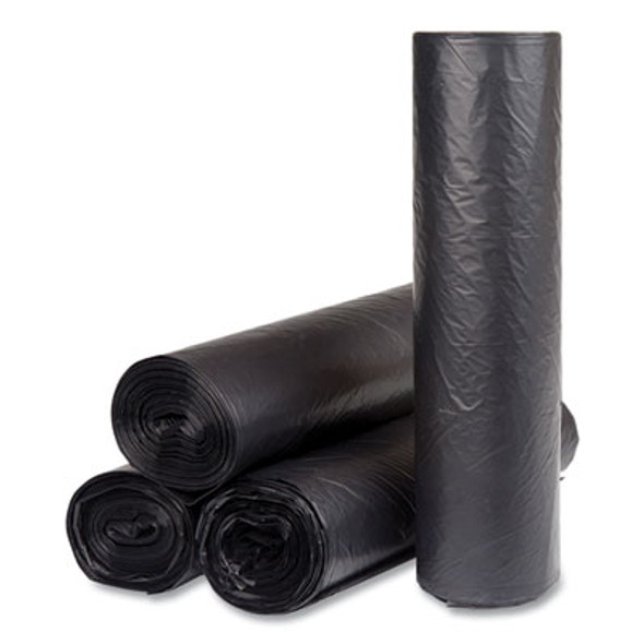 High-Density Commercial Can Liners, 56 Gal, 16 Mic, 43" x 48", Black, Interleaved Roll, 25 Bags/Roll, 8 Rolls/Carton