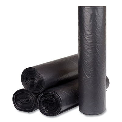 High-Density Commercial Can Liners, 56 Gal, 16 Mic, 43" x 48", Black, Interleaved Roll, 25 Bags/Roll, 8 Rolls/Carton