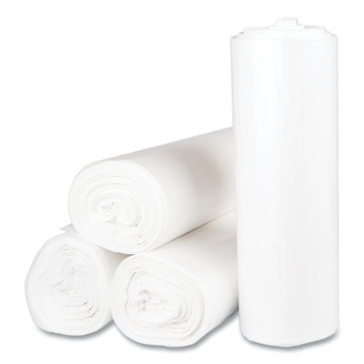 High-Density Commercial Can Liners, 56 Gal, 17 Mic, 43" x 48", Clear, Interleaved Roll, 25 Bags/Roll, 8 Rolls/Carton