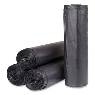 High-Density Commercial Can Liners, 56 Gal, 22 Mic, 43" x 48", Black, Interleaved Roll, 25 Bags/Roll, 6 Rolls/Carton