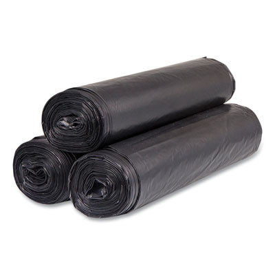 High-Density Commercial Can Liners, 56 Gal, 22 Mic, 43" x 48", Black, Interleaved Roll, 25 Bags/Roll, 6 Rolls/Carton