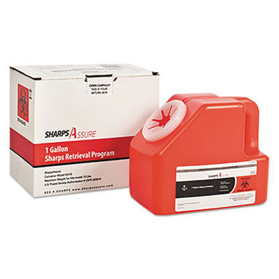 Sharps Retrieval Program Containers, 1 Gal, Cardboard/Plastic, Red