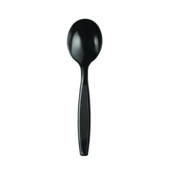 Individually Wrapped Heavyweight Soup Spoons, 5.75", Plastic, Black, 1,000/Carton