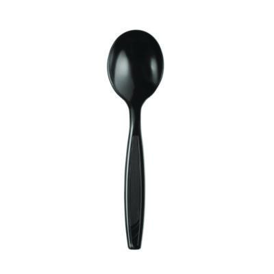 Individually Wrapped Heavyweight Soup Spoons, 5.75", Plastic, Black, 1,000/Carton
