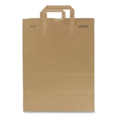 Grocery Paper Bags, 1/6 Bbl Size, 70# Basis Weight, Flat Handles, 11" x 7" x 16.25", Kraft, 300/Bundle