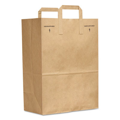 Grocery Paper Bags, 1/6 Bbl Size, 70# Basis Weight, Flat Handles, 11" x 7" x 16.25", Kraft, 300/Bundle