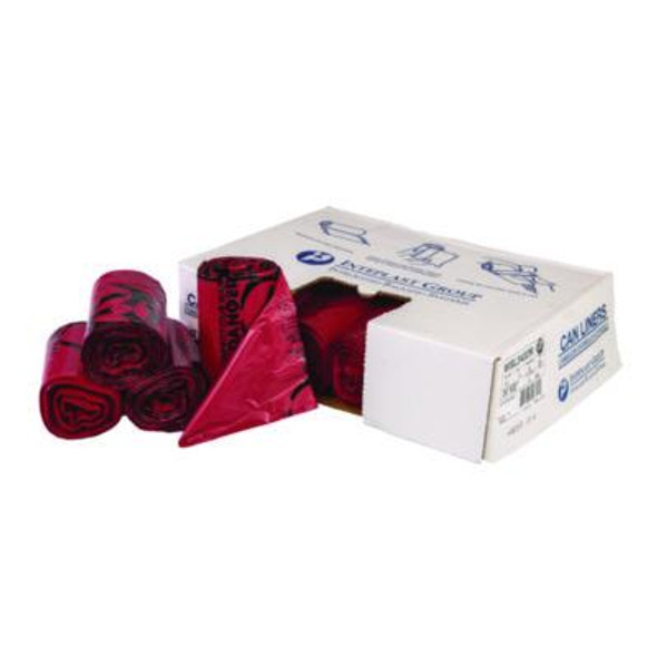 Institutional Low-Density Can Liners, Infectious Waste Biohazard, 10 Gal, 1.3 Mil, 24 x 23, Red, Interleaved, 25/Rl, 10 Rl/Ct