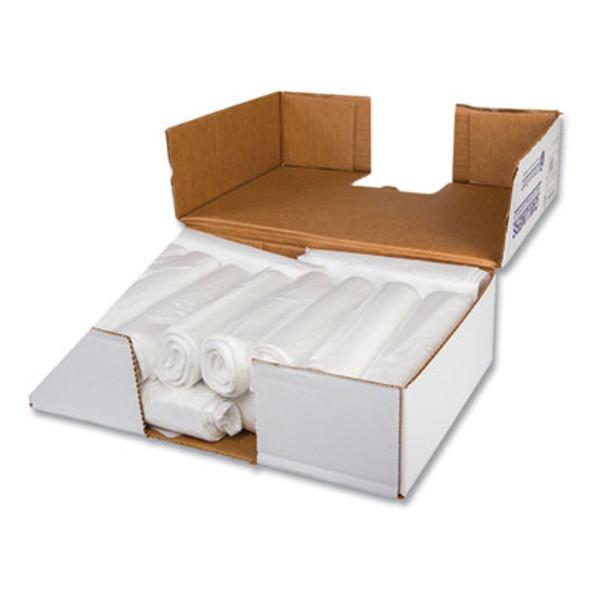 Low-Density Commercial Can Liners, 16 Gal, 0.5 Mil, 24" x 32", White, Interleaved Roll, 50 Bags/Roll, 10 Rolls/Carton