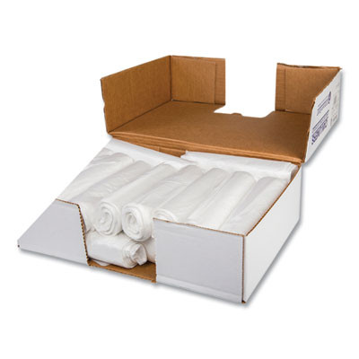Low-Density Commercial Can Liners, 16 Gal, 0.5 Mil, 24" x 32", White, Interleaved Roll, 50 Bags/Roll, 10 Rolls/Carton
