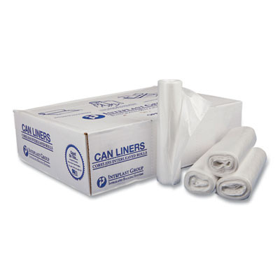 Low-Density Commercial Can Liners, 16 Gal, 0.35 Mil, 24" x 33", Clear, Perforated Roll, 50 Bags/Roll, 20 Rolls/Carton