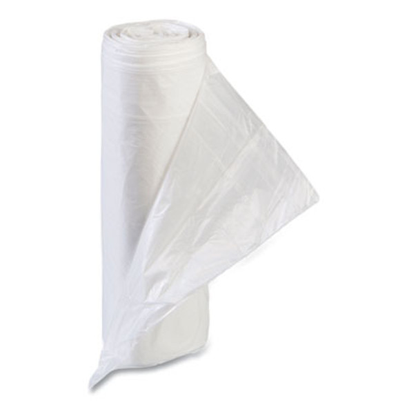 Low-Density Commercial Can Liners, 60 Gal, 1.15 Mil, 38" x 58", Clear, Interleaved Roll, 20 Bags/Roll, 5 Rolls/Carton