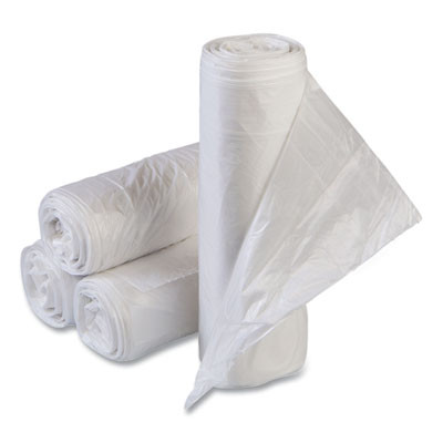 Low-Density Commercial Can Liners, 60 Gal, 1.15 Mil, 38" x 58", Clear, Interleaved Roll, 20 Bags/Roll, 5 Rolls/Carton