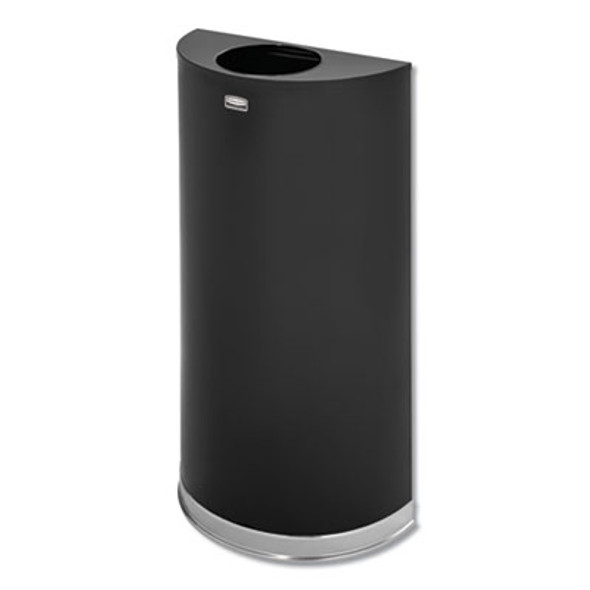 European And Metallic Series Open Top Half-Round Receptacle, 12 Gal, Steel, Black/Chrome