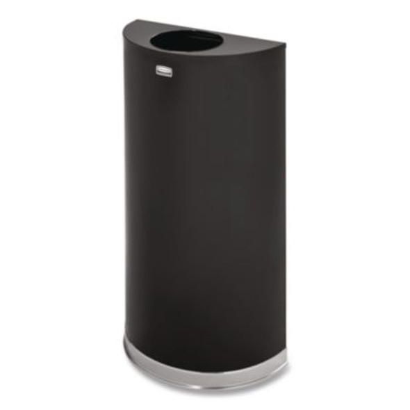 European And Metallic Series Open Top Half-Round Receptacle, 12 Gal, Steel, Black/Chrome
