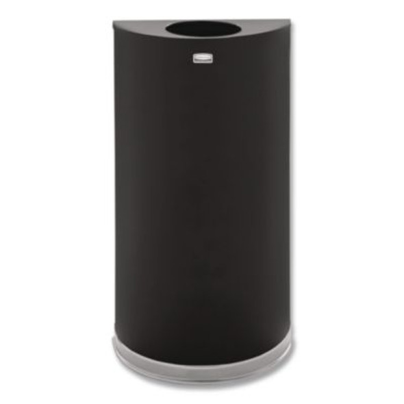 European And Metallic Series Open Top Half-Round Receptacle, 12 Gal, Steel, Black/Chrome