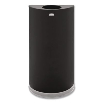 European And Metallic Series Open Top Half-Round Receptacle, 12 Gal, Steel, Black/Chrome