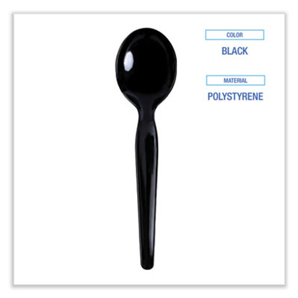 Heavyweight Polystyrene Cutlery, Soup Spoon, Plastic, Black, 1,000/Carton