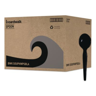 Heavyweight Polystyrene Cutlery, Soup Spoon, Plastic, Black, 1,000/Carton