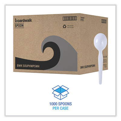 Heavyweight Polystyrene Cutlery, Soup Spoon, Plastic, White, 1,000/Carton