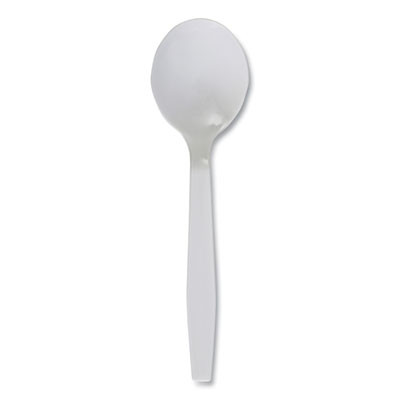 Mediumweight Polystyrene Cutlery, Soup Spoon, Plastic, White, 1,000/Carton