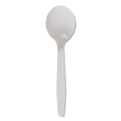 Mediumweight Polystyrene Cutlery, Soup Spoon, Plastic, White, 1,000/Carton