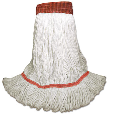 Saddleback Loop-End Wet Mop Heads, Rayon, Large, White, 12/Carton