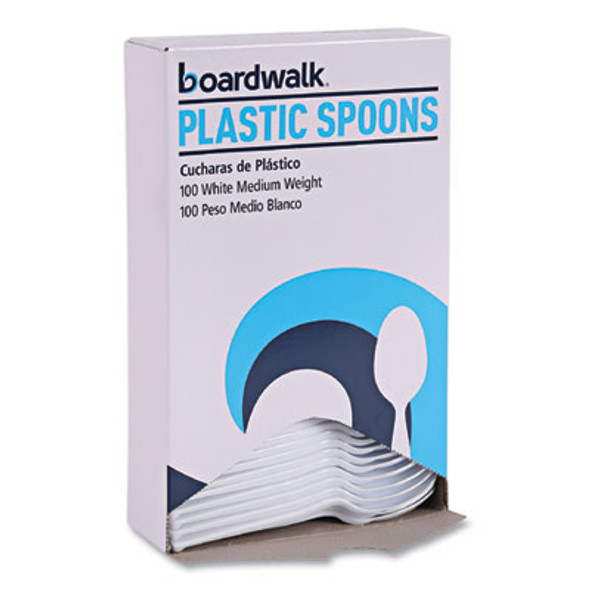 Mediumweight Polystyrene Cutlery, Spoon, Plastic, White, 100/Box