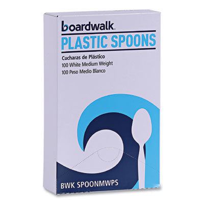 Mediumweight Polystyrene Cutlery, Spoon, Plastic, White, 100/Box