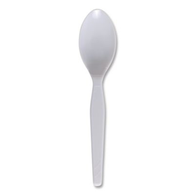 Mediumweight Polystyrene Cutlery, Spoon, Plastic, White, 100/Box