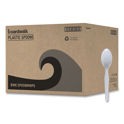 Mediumweight Polystyrene Cutlery, Spoon, Plastic, White, 100/Box, 10 Boxes/Carton
