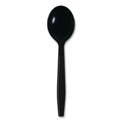 Heavyweight Wrapped Polypropylene Cutlery, Soup Spoon, Plastic, Black, 1,000/Carton