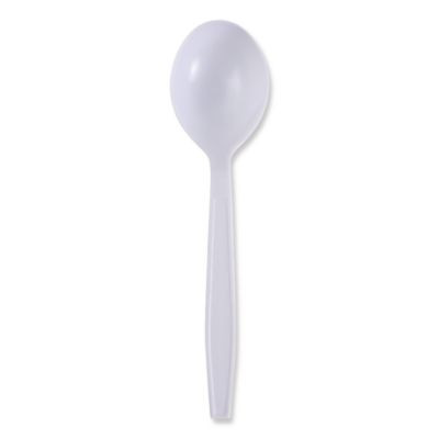 Heavyweight Wrapped Polypropylene Cutlery, Soup Spoon, Plastic, White, 1,000/Carton