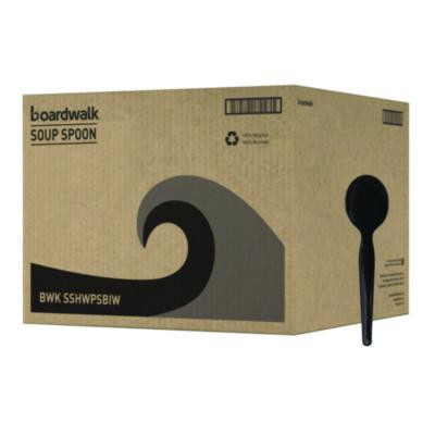 Heavyweight Wrapped Polystyrene Cutlery, Soup Spoon, Plastic, Black, 1,000/Carton