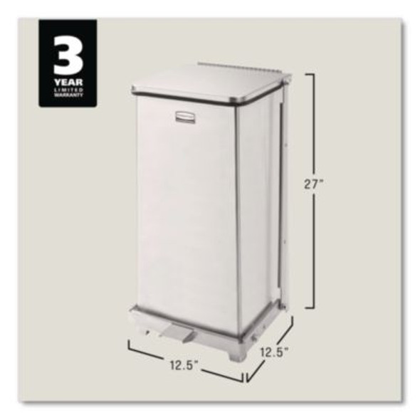 Defenders Heavy-Duty Steel Step Can, 13 Gal, Steel, Stainless Steel