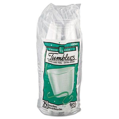 Comet Smooth Wall Tumblers, Squat, 9 Oz, Plastic, Clear, 25/Pack, 20 Packs/Carton