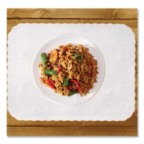 Scalloped Edge Traymat, Anniversary Embossed Surface, 19" x 14", White, 1,000/Carton