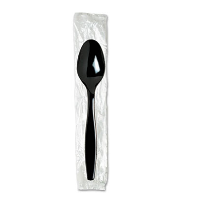 Individually Wrapped Heavyweight Spoon, Plastic, Black, 1,000/Carton