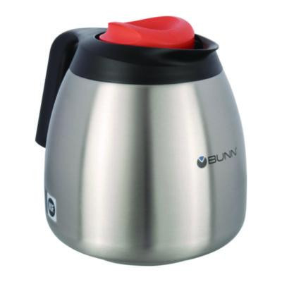 Decaf Thermal Carafe, 64 Oz, Stainless Steel/Black/Orange