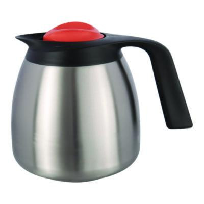Decaf Thermal Carafe, 64 Oz, Stainless Steel/Black/Orange