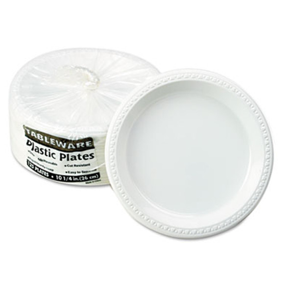 Plastic Dinnerware, Plates, 10.25" Dia, White, 125/Pack