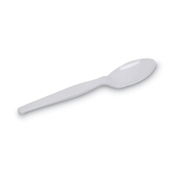 Individually Wrapped Mediumweight Polystyrene Cutlery, Spoon, Plastic, White, 1,000/Carton