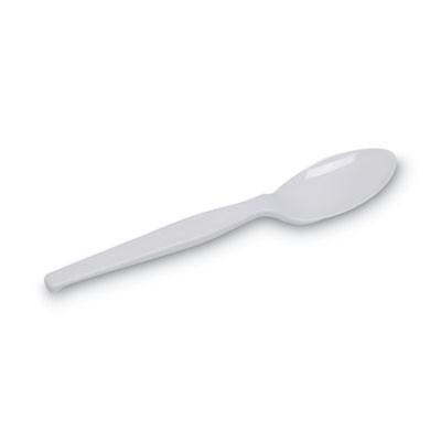 Individually Wrapped Mediumweight Polystyrene Cutlery, Spoon, Plastic, White, 1,000/Carton